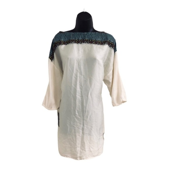 Zara ivory multicolor masai pattern look mid sleeve tunic style shirt dress sz M - Picture 14 of 17